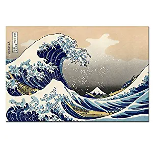 Wieco Art Canvas Prints Wall Art Ocean Beach Picture Paintings for Home Office Decorations Wall Decor Great Wave of Kanagawa Katsushika Hokusai Modern Stretched and Framed Landscape Sea Artwork