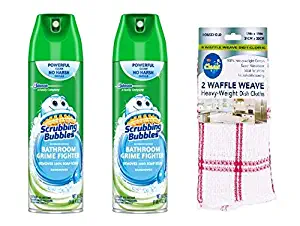 Scrubbing Bubbles Bathroom Grime Fighter Aerosol, Rainshower, 20 oz (Pack of 2) With Free Towel.