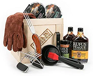 Man Crates Pit Master Barbecue Crate – The Ultimate BBQ Gift for Men – Includes Meat Claws, Wood Chips, Rubs, Sauces, Leather Gloves – Ships in A Sealed Wooden Crate with A Laser-Etched Crowbar