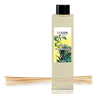 LOVSPA Lemon Zest Reed Diffuser Oil Refill with Replacement Reed Sticks | Scent for Kitchen or Bathroom, 4 oz | Made in The USA
