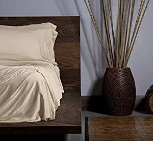 SHEEX Ecosheex Bamboo Origin Sheet Set with 2 Pillowcases, Soft Luxury Sateen, Ivory, Queen