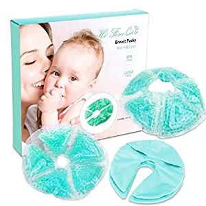 HiFineCare Breast Therapy Pads Breast Ice Pack, Hot Cold Breastfeeding Gel Pads, Boost Milk Let-Down with Gel Bead Pads, 2 Count, 2 Cover,Teal