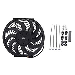 OCPTY Replacement 12"Inch Universal Slim Fan Push Pull Electric Radiator Cooling 12V Mount Kit Plastic Black