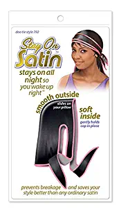 Stay On Satin Hair Wrap Doo Tie Durag Womens Head Scarf for Sleeping, Black w/Pink Binding