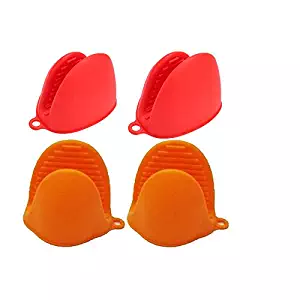 Windspeed COMINHKPR143632 Silicone Pot Holder Oven Mitt, Cooking Finger Protector Pinch Grips-Heat Resistant, 2 Pairs (Rose+Orange)