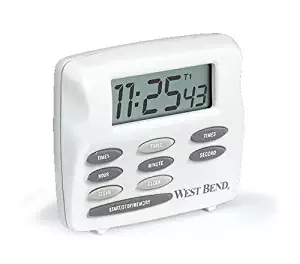 West Bend 40053 Easy to Read Digital Magnetic Kitchen Timer Features Large Display and Electronic Alarm, White