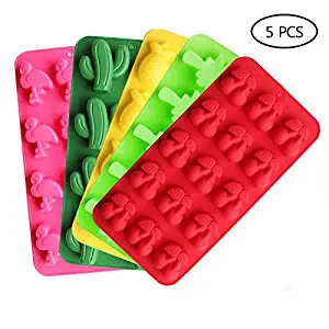 5 PCS Candy Molds Silicone Chocolate Molds Including Cactus Flamingo Coconut Tree Cherry and pineapple for Making Candy Chocolate jello Gummy Fruit Snack and Small Soap