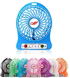LNtech Portable Mini USB Fan,4 inch Vanes 3 Speeds Adjustable Mini Desktop Fan Portable Mini USB Rechargeable Cooling Fan with 18650 li-ion Battery for Office Home and Travel (Blue)