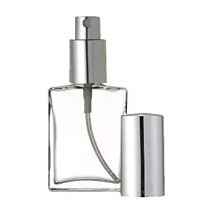 Grand Parfums Empty 1 Oz Perfume Atomizer, Flat Glass Bottle, Silver Sprayer 30ml Decant Fragrance Bottle (1 Bottle)
