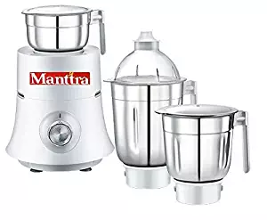 Prestige Manttra Teon Star 120V New Powerful 750W Mixer Grinder Big 3 Stainless Steel Jars for Grinding and Juicing, White (750 Watt, White)