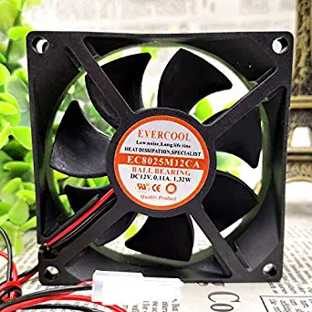 for EVERCOOL EC8025M12CA 12V 0.11A 1.32W 8025 Chassis Cooling Fan (2-Wire)