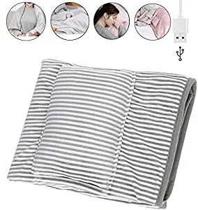 USB Electric Heated Throw Blanket Shawl Battery Operated, Portable Soft Lap Wrap Blanket with Auto Shut Off, Washable Travel Knee Blanket USB Heating Pad with Hands Warmer Light Gray