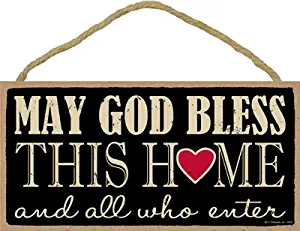 SJT ENTERPRISES, INC. May God Bless This Home and All who Enter  5" x 10" Primitive Wood Plaque Sign (SJT94550)
