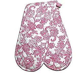Double Oven Gloves, Smart Home, Pretty Pink Floral, 1 Piece, Long Mitts, Heat Resistant, 100% Cotton, Extra Thick, Quilted