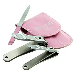 Nail Clippers by Zizzili Basics - 3 Piece Nail Clipper Set - Stainless Steel Fingernail & Toenail Clippers with Nail File & Bonus Pink Carry Case - Best Nail Care for Manicure, Pedicure, Home & Travel