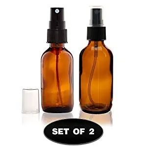 (2) Glass Amber 2 Oz Bottles with Black Fine Mist Sprayer for Aromatherapy & Cosmetic Sprays