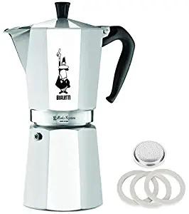 Original Bialetti 12-Espresso Cup Moka Express | Espresso Maker Machine with Extra Genuine Bialetti Replacement Filter and Three Gaskets Bundle (12-cup, 25 fl oz, 775 ml)