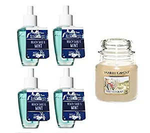Bath and Body Works Beach Sage and Mint WallFlower Home Fragrance Refill Bulbs with Wild Sea Grass Jar Candle