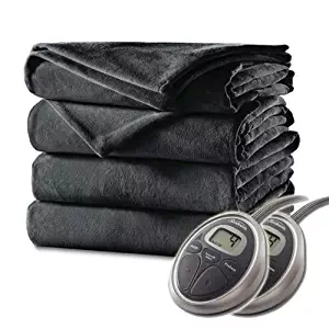 Sunbeam Luxurious Premium Plush Electric Heated Blanket, Auto Shut-off, 20 Heat Settings,Two Controllers, Machine Washable, QUEEN (Charcoal Gray)