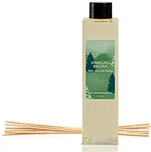 LOVSPA Sparkling Balsam Reed Diffuser Oil Refill with Reed Sticks – Christmas Tree Scent with Pine, Fir Needles, Birch Wood and Amber – Made with Natural Essential Oils – 4 Ounces