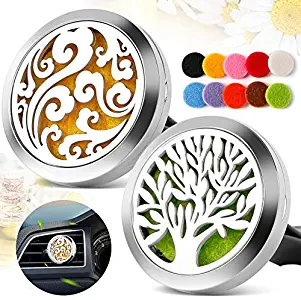 TT-Star 2PCS 30mm Car Diffusers Aromatherapy Essential Oil Diffuser Vent Clip - Cloud, Tree of Life Stainless Steel Locket