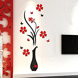 HIKO23 3D Wall Decal Vase Flower Shape Wall Murals for Living Room Bedroom Sofa TV Wall Background Originality DIY Wall Decorations