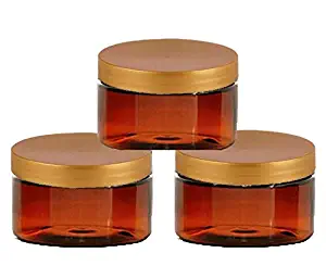 6 Amber Low Profile 4 Oz Jars PET Plastic Empty Cosmetic Containers, Copper Caps, Sugar Scrub, Powder, Body Cream, Lotion, Beads by Grand Parfums
