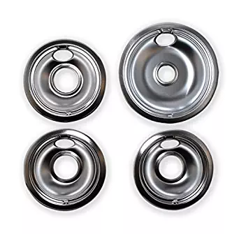 Chrome Drip Pans Replacement for Range Kleen 10124XZ Whirlpool W10196405 W10196406 1 Large 8" 3 Small 6"