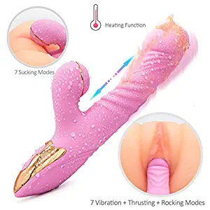 Thrusting Sucking -Ðîl`dɔ Realistic Vibrating Silicone Toy for Women Waterproof Rechargeable with 7 Thrusting Vibration Modes and Intelligent Heating Function