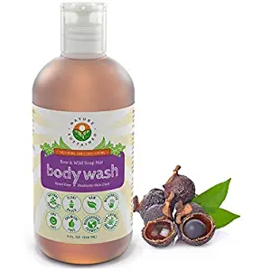 Pure, Sensitive Skin Natural Body Wash & Face Wash [Unscented] – Raw Probiotic Soapberry Formula (pH Balanced) for Eczema & Psoriasis - Wild Plants Selected for Sensitive & Dry Skin