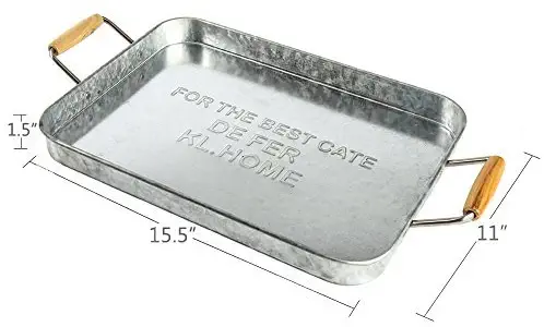 Hot Sale P460 Vintage Square Metal Galvanized Party Serving Tray With Wooden Handles