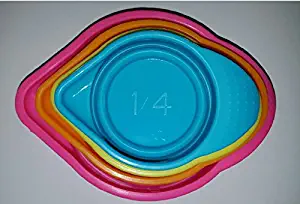Silicone Fun Measuring Cups 4-piece Collapsible Set Easy Pour Spout Pink Orange Yellow Blue U R Uneek and (1) Free Kitchen Gadget in a Gift Bag Pouch