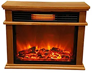 Lifesmart Easy Large Room Infrared Fireplace Includes Deluxe Mantle In Burnished Oak & Remote