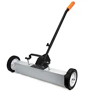 XtremepowerUS 24" Heavy Duty Magnetic Sweeper With Wheels for Concrete, Carpet or Grass - Quick-Release - Adjustable Sweep Height