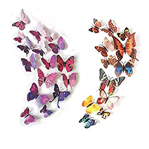 24 Pack 3D Butterfly Refrigerator Magnets, Fridge Magnets, Removable DIY Butterflies Refridgerator Decoration Wall Stickers (Purple&Brown)