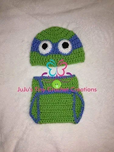 Crochet Handmade Baby Newborn Blue Turtle Outfit - Halloween Costume - Baby Shower Gift - Photo Prop - Hat - Diaper Cover - Turtle - Baby Boy - Baby Clothes - Baby Costume