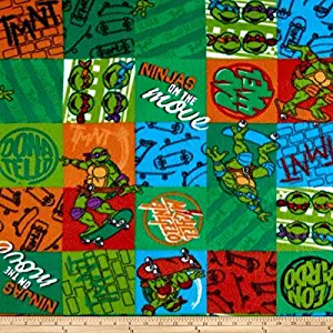 E. E. Schenck Nickelodeon TMNT Fleece NINJA Patch Green Fabric By The Yard