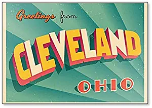 Vintage Touristic Greeting Illustration From Cleveland, Ohio Fridge Magnet