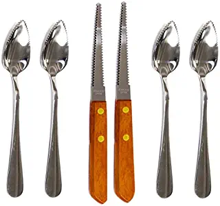 Four (4) Grapefruit Spoons and 2 Grapefruit Knives, Stainless Steel, Serrated Edges (Standard version)