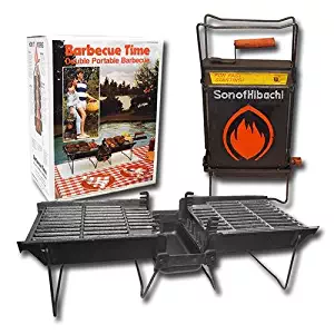 Mr. Flame Son of Hibachi Portable Vintage Cast Iron Charcoal Grill | Self Cleaning/Self Extinguishing | The Ideal Portable Folding Grill (1980's Model)