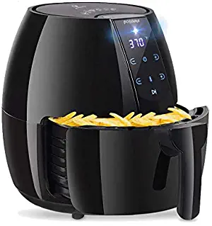 Digital Air Fryer - 4.2 Quart Large Capacity Airfryer with Rapid Air Circulation System and Touch Screen, Temperature Up to 400°F, Posame Low Fat Healthier Crisp Foods Air Fryers, Black, 1500W (dishwasher available)