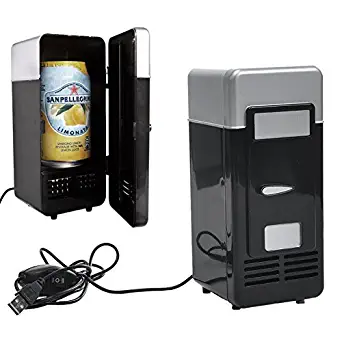 Ixaer Mini USB Fridge Cooler Warmer Soda Cans Beer Beverage Drink Refrigerator Car Portable Mini Drink Cooler Laptop PC Mini Freezers Cooler/Warmer Refrigerator for Home and Office (Black)