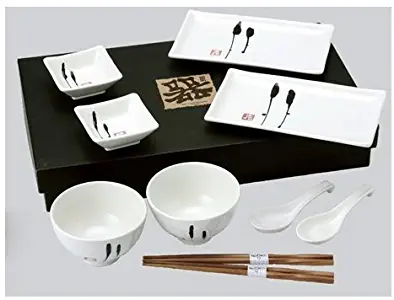 Happy Sales HSDS-WHT01, 10 Piece Japanese Dinnerware Set Enzo Design, White