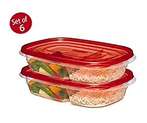 Rubbermaid 7F57-RE-TCHIL TakeAlongs Divided Container, 6 Pack, Multicolor