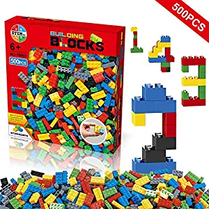 Building Blocks 500 Pieces Set, Building Bricks Creative DIY Interlocking Toy Set Random Colors Mixed Shape ABS Puzzle Construction Toys Set for Kids and Toddlers Age 6+ (500 PCS)