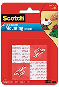 Scotch 108 - Precut Foam Mounting 1 Squares, Double-Sided, Removable, 16 Squares/Pack-MMM108 by Scotch