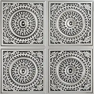 Grandma's Doilies Quartet-Faux Tin Ceiling Tile - Antique Silver 25-Pack