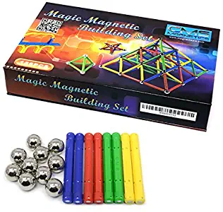 CMS MAGNETICS 156 Piece Magnetic Building Set with 96 Magnet Sticks and 60 Steel Balls - Brain Toys, Family Fun for All Ages