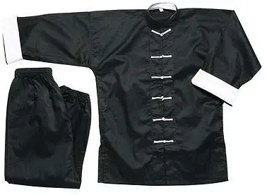 Ace Martial Arts Supply White Button Kung Fu Uniform, Black