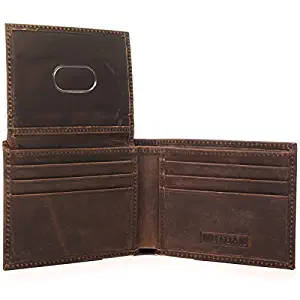 MUTBAK Citadel - RFID Blocking Bifold Wallet Passcase with Full Grain Leather and Flip Up ID (Memphis)